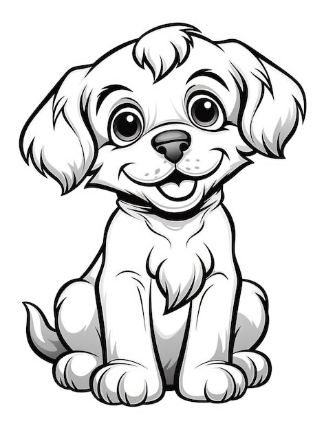 Photo coloring pages for kids happy baby dog cartoon style