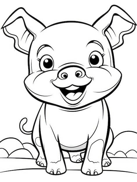 Coloring pages for kids little pig cartoon style