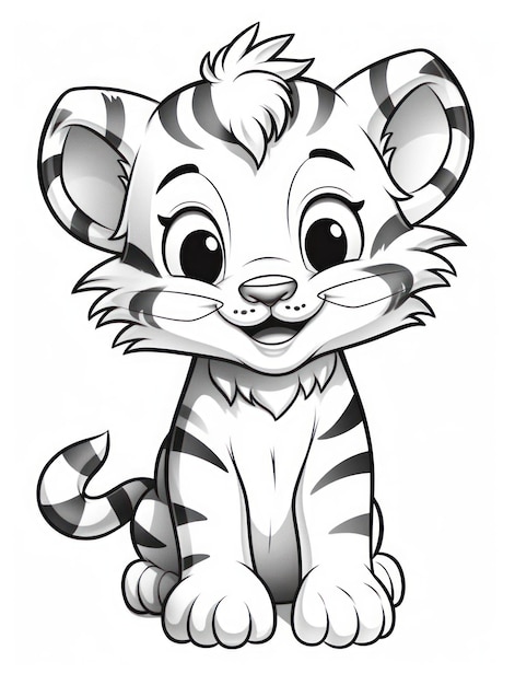 Coloring pages for kids little tiger cartoon style