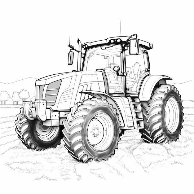 coloring pages for kids Massey Ferguson tractor with front loader on the field