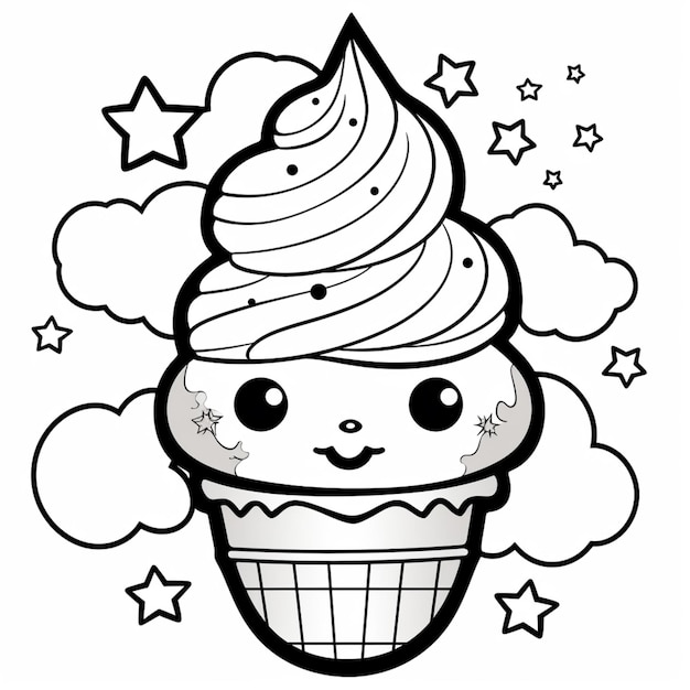 Photo coloring pages for kids to print - ice cream. generative ai.