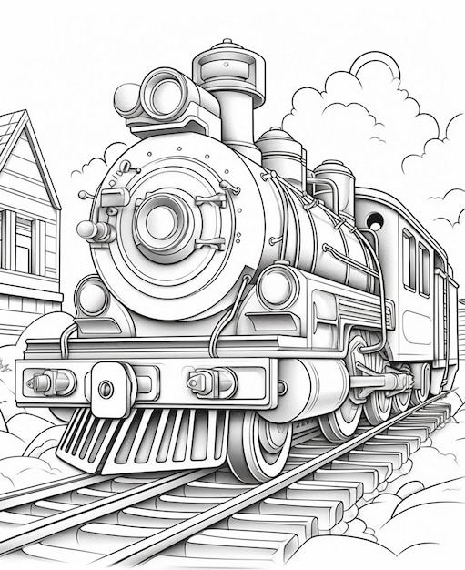 Photo coloring pages for kids to print train coloring pages for kids generative ai