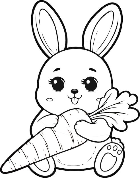 Coloring pages for kids rabbit and carrot