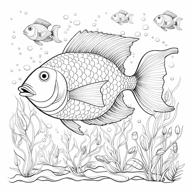 아이들을 위한 컬러링 페이지 물고기 학교 만화 스타일