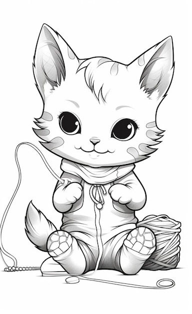 Photo coloring pages of kittens for kids to print generative ai