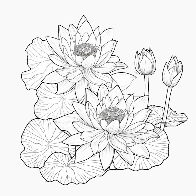 Photo coloring pages lotus white background