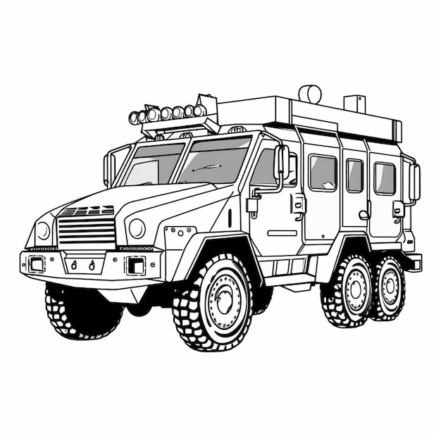 Premium AI Image | coloring pages of a military vehicle with lights on ...