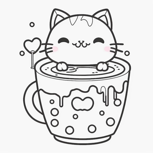 Раскраска котик в кружке
