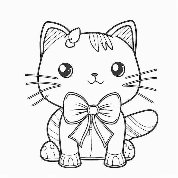 Раскраска котик с бантиком