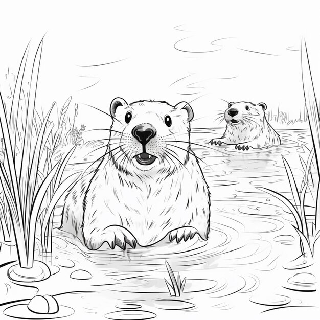 coloring pages of otters in the water generative ai