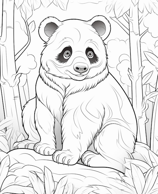 Раскраски медведь панда сидит на бревне в лесу генеративный ай