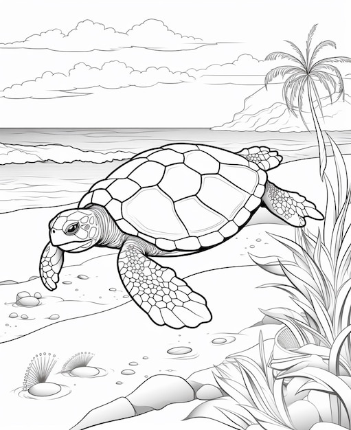 Photo coloring pages of sea turtles for kids generative ai