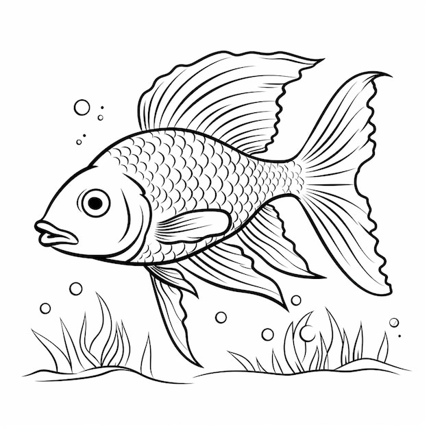 ぬり絵のシンプルなカートンの海の魚
