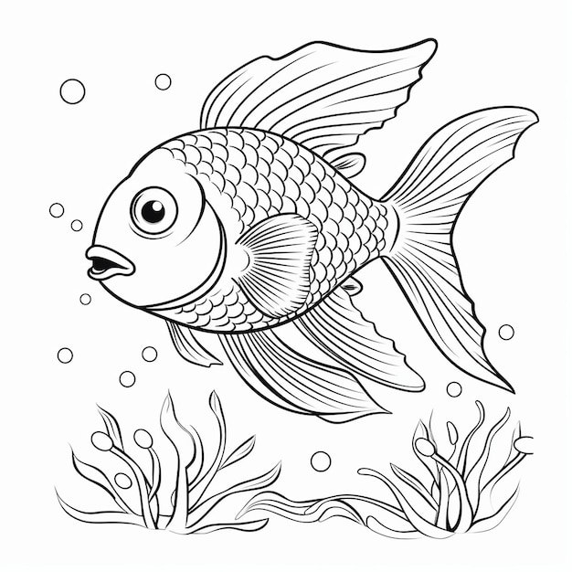 coloring pages simple carton fish in the sea