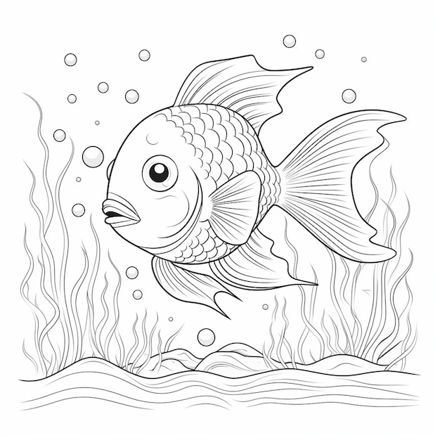 coloring pages simple carton fish in the sea