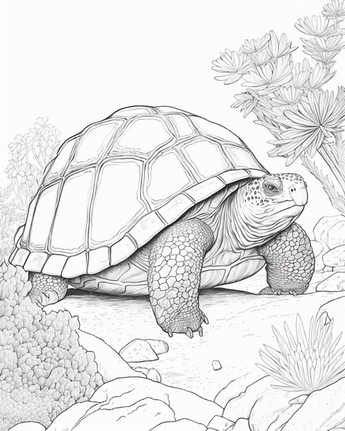 Photo coloring pages of a turtle in the wild generative ai