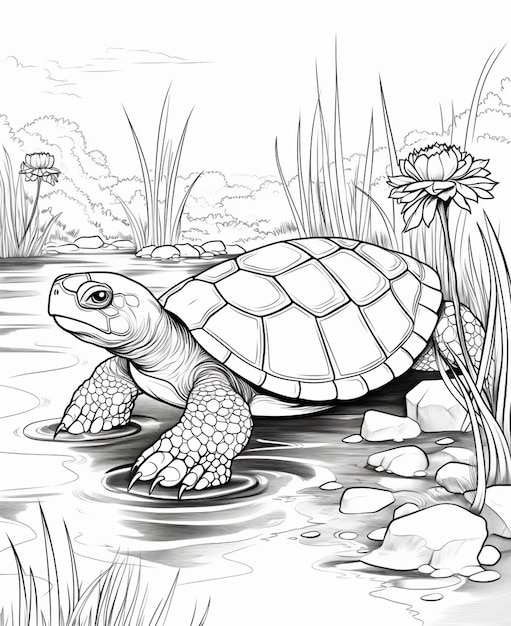 Coloring pages of turtles and turtles in the water generative ai