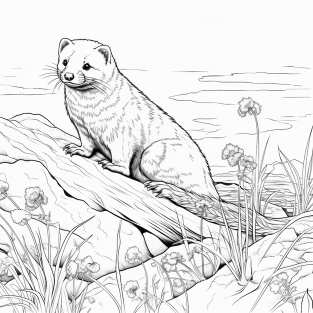 coloring pages of weasels and other animals on a rock generative ai