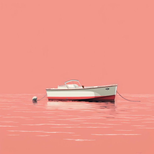 Colorized Boat with Fuchsia Background Clean and Simple Design Inspired by Annibale Carracci