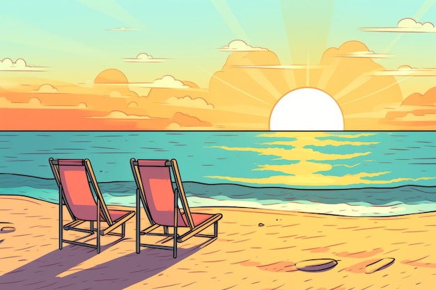 Colorized Drawing of a Summer Beach