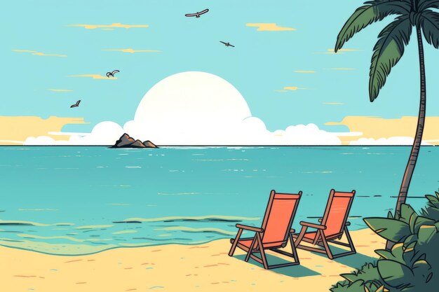 Photo colorized drawing of a tropical summer beach