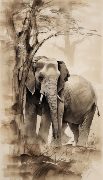 Colorless 2D artwork of elephant generative AI