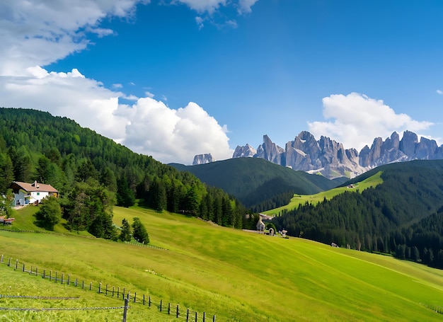 Foto i colori delle dolomiti a funes vista sulla valle in alto adige italia erba verde