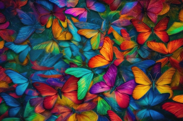 Colors of rainbow Pattern of multicolored butterflies morpho texture background