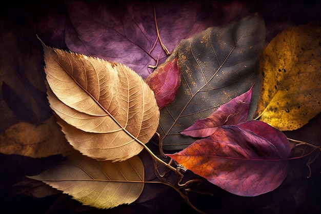 Colors and Textures Highlighted by Soft Diffused Light and Intricate Details of Fallen Leaves and Branches AI