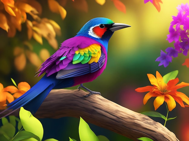 A colorul bird is sitting on a flower tree in the gardenai gnerated