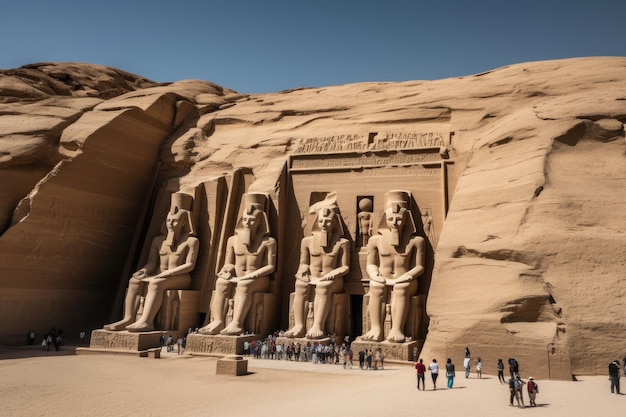 Colossal Abu Simbel temple in the Egyptian desert generative IA