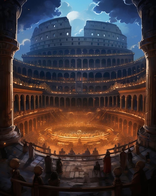 A colossal coliseum in the heart of the Metaverse hosting spectacular virtual events