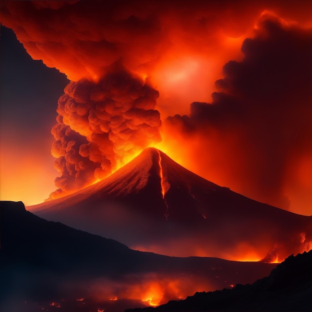 写真 巨大な火と煙の噴出