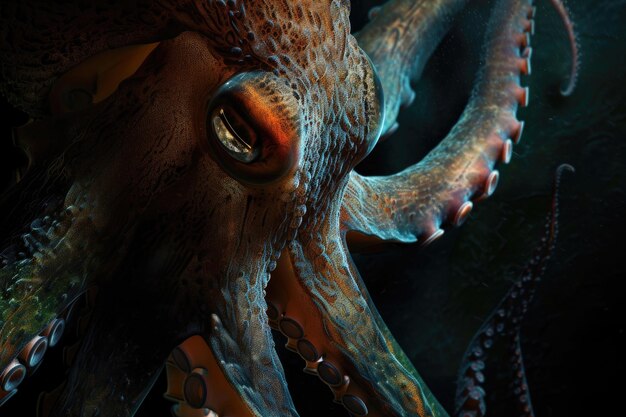 Photo a colossal giant squid lurking in the dark depths of the ocean