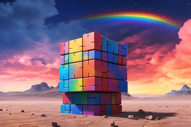 A colossal monolithic Rubiks cube wallpaper