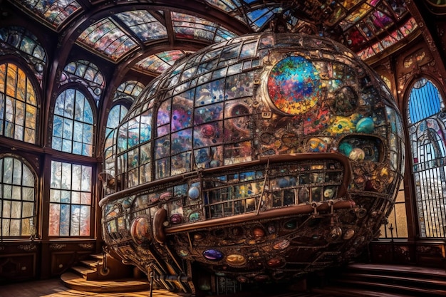 A colossal spaceship made of stained glass