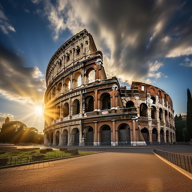 Colosseum in and morning sun Italy