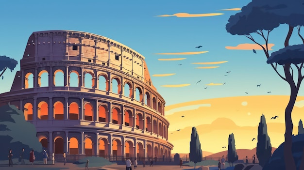 Colosseum Poster in the Evening with Blue Sky View