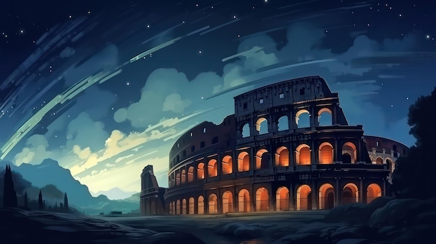 Colosseum-poster in de nacht met uitzicht op de donkere lucht