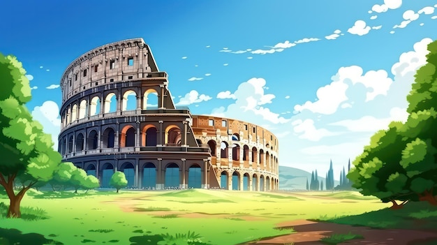 Colosseum Poster in the Morning with Blue Sky View