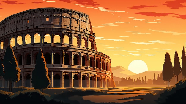 Colosseum Poster in the Morning with Sunrise Sky View