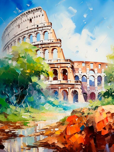 Colosseum in Rome Italy Watercolor painting