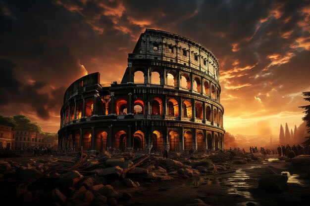 Colosseum in Rome at sunset Colosseum is the most landmark in Rome High quality photo