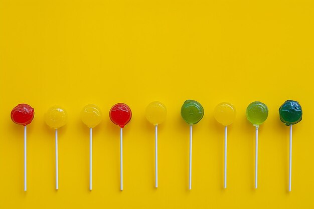 Colouful lollipops on yellow background ar c