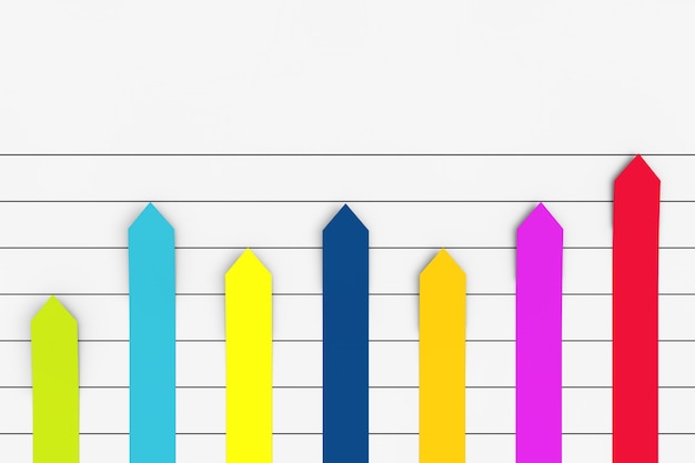 사진 흰색 바탕에 색 열 평면 그래프 차트 인포 그래픽 화살표 종이 요소. 3d 렌더링