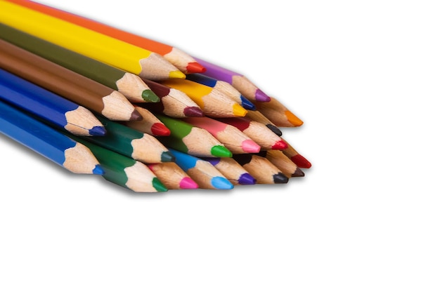 Colour pencils isolated on white background close up