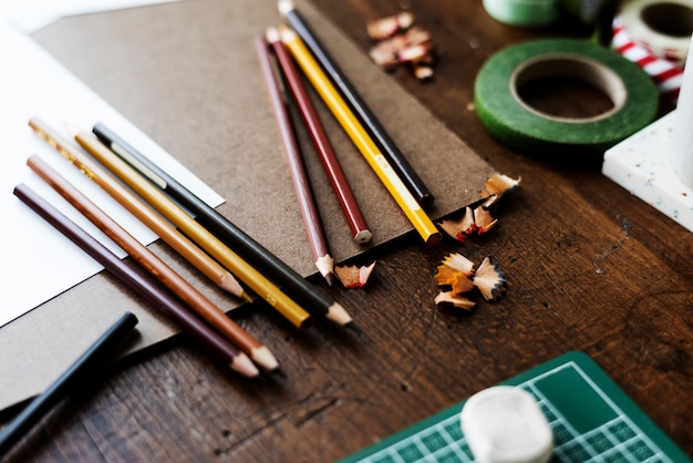 Colour pencils on the table 