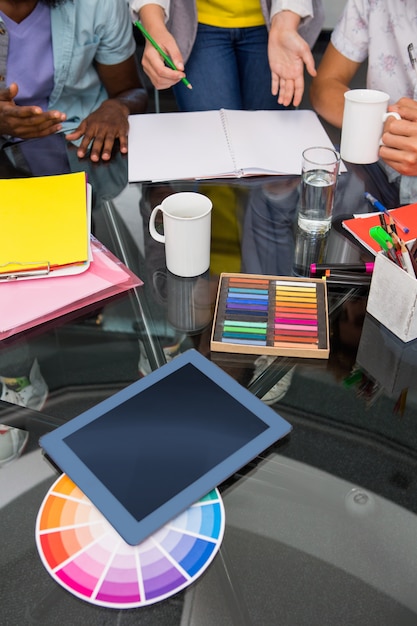 Colour samples and digitizer on desk