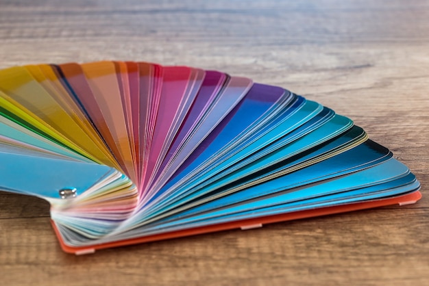 Colour striped sampler for painting on wooden desk