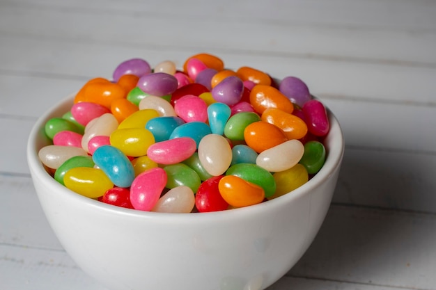 Coloureds jelly beans in a bowl on the table